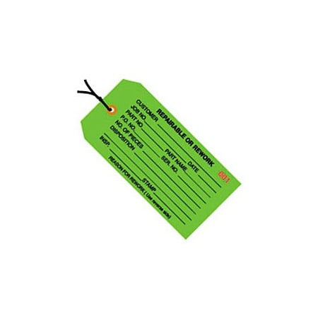 Box Packaging Inspection Tag "Repairable Or Rework", Pre Strung, No 5, 4-3/4"L x 2-3/8"W, Green, 1000/Pack G20042